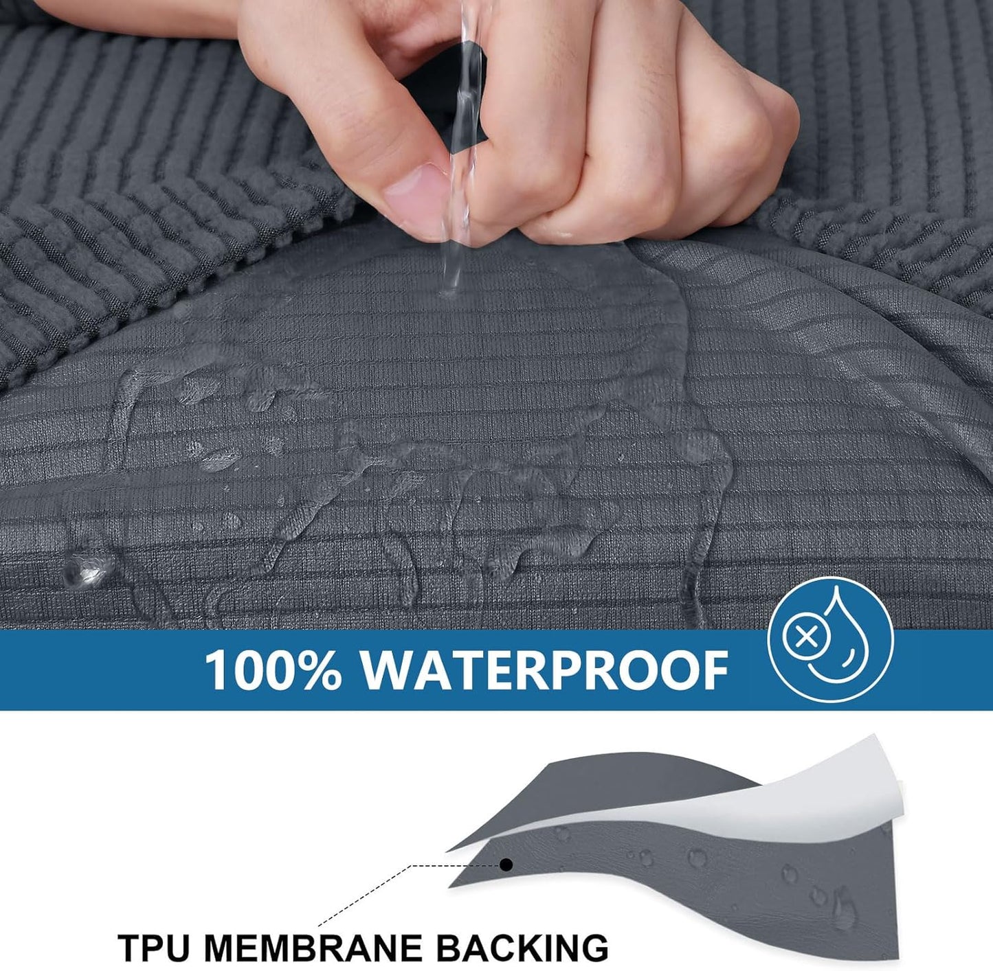 hyha Waterproof Couch Cushion Covers, Sectional Sofa Cushion Slipcovers L Shape, Thick Stretch Jacquard Fabric, Washable Chaise Lounge Cover with Elastic Bottom (1 Piece for Chaise, Grey)