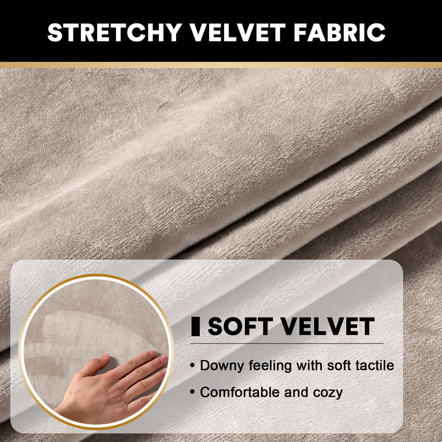 PrinceDeco Stretch Velvet Cushion Cover Sofa Cushion Slipcover for Loveseat Sofa Couch Cushion Furniture Protector Seat Cushion Sofa Cover(Each Width Up to 29.5", Oatmeal)