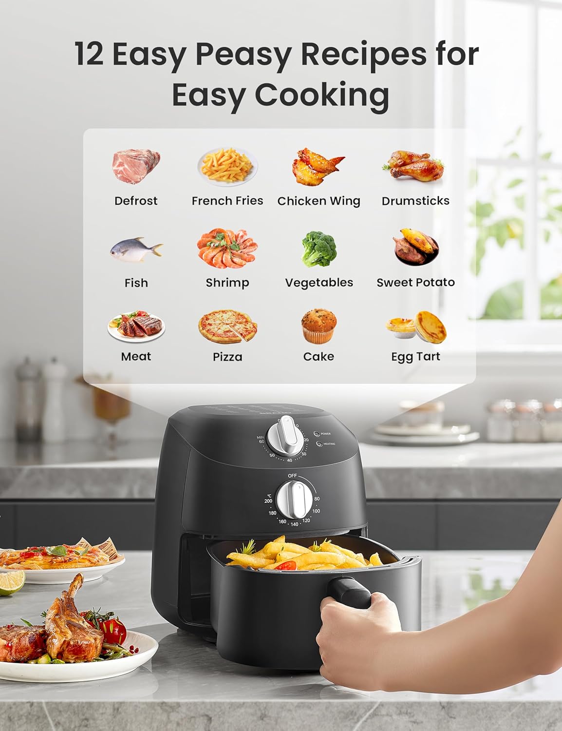 COMFEE' Compact 2.1 Quart Air Fryer with 12 Menu Options, Adjustable Timer & Temperature Control 180-400 degrees F, Dishwasher-Safe Nonstick Fry Basket with Stainless Steel Finish