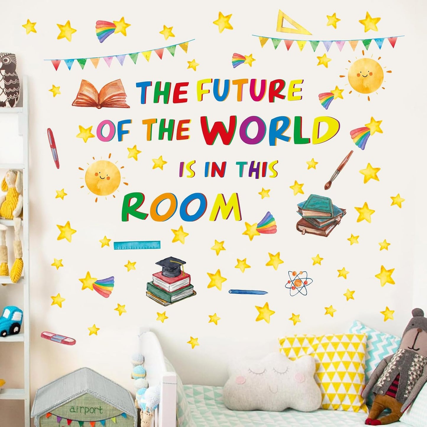 Colorful Inspirational Quote Wall Decals,The Future of The World is in This Room Stickers,Positive Classroom Wall Decals,Motivational Window Sticker for Classroom School Room Playroom Nursery