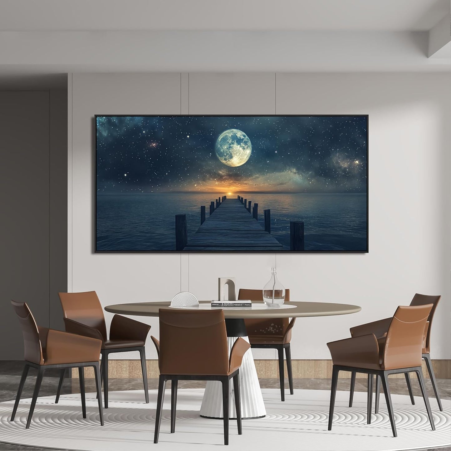 Canvas Wall Art Decor Large Framed Wall Art Prints Wall Art Pictures for Living Room Canvas Art Wall Decor Landscape Coastal Wall Art Star Moon Artwork for Walls Home Office Aesthetic Decor 29" x 58"