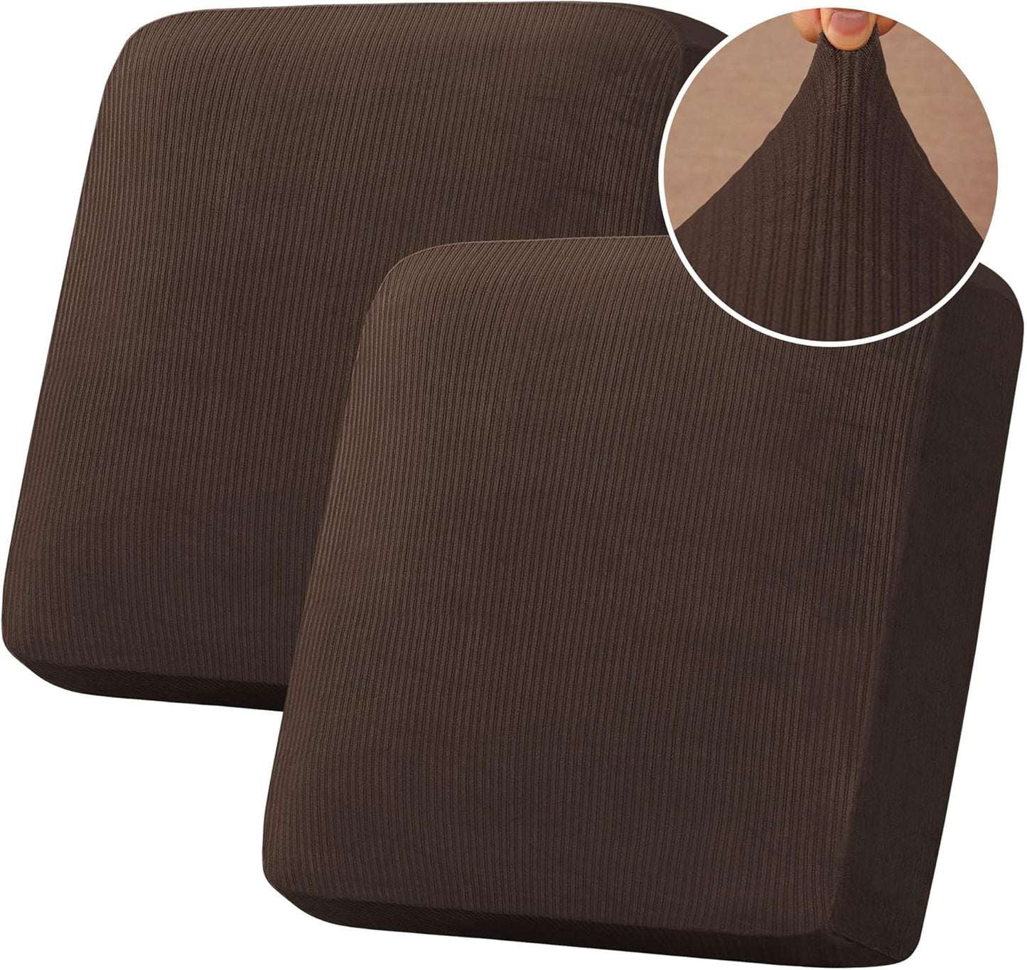 H.VERSAILTEX Velvet Stretch Couch Cushion Cover Plush Cushion Slipcover for Chair Loveseat Sofa Cushion Furniture Protector Seat Cushion Sofa Cover (2 Piece Large Sofa Cushion Covers, Brown Striped)