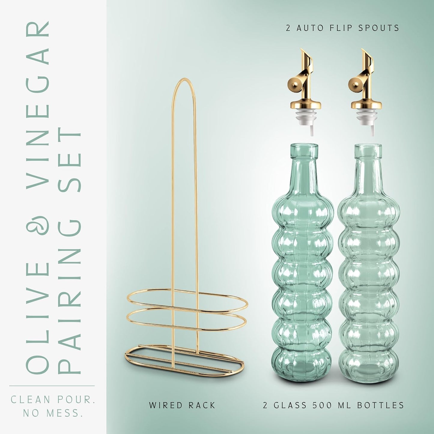 COOK WITH COLOR Glass Olive Oil Bottle Dispenser - 2 Pack- 17oz Oil and Vinegar Cruet - Olive Oil Carafe Decanter for Kitchen