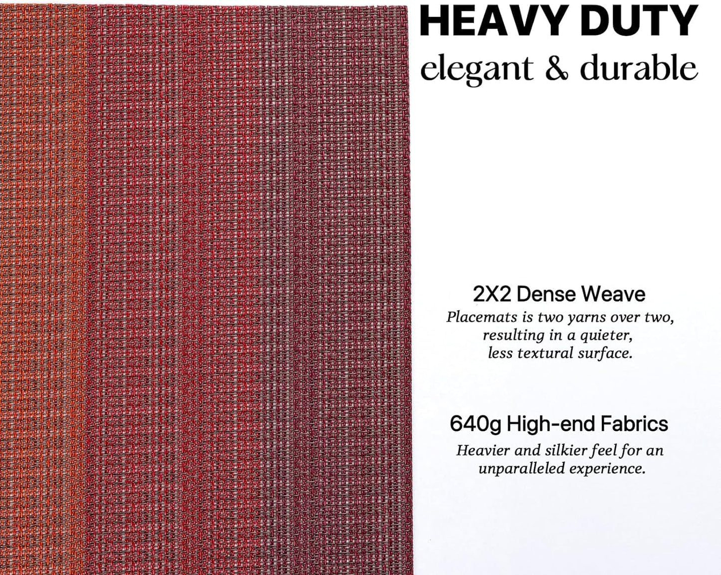 LEXMORE PlaceMats Set of 12 Vinyl/Plastic Woven Place Mats for Kitchen Table Indoor/Outdoor Washable PlaceMat Wipeable Dining Table Mats(Pomegranate Parade)