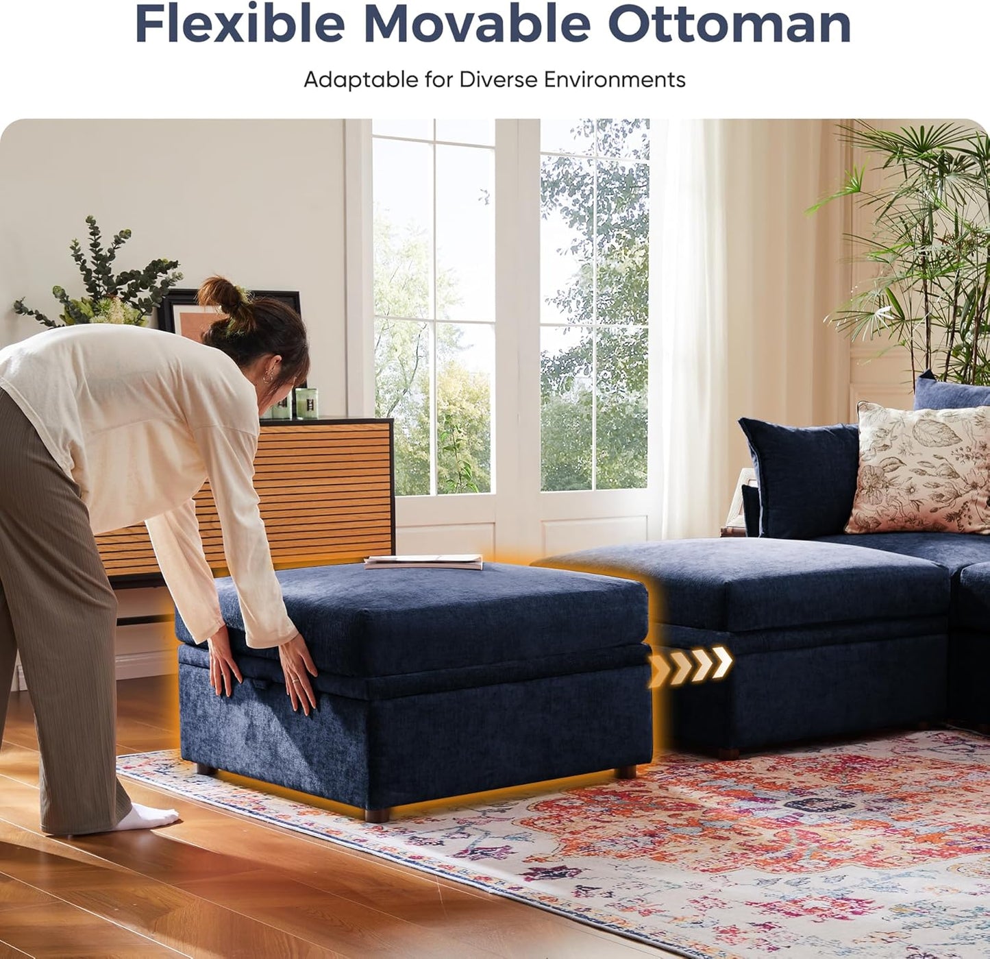 134.6" Modular Sectional Sofa, U Shaped Couch Set for Living Room, Large 8-Seater Comfy Cloud Couches with Movable Storage Ottoman,DIY Combination - Chenille Blue