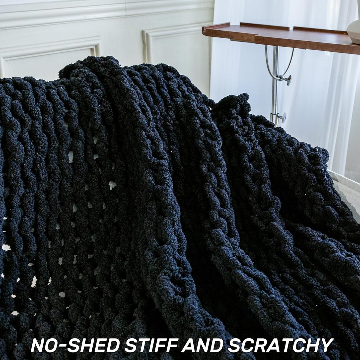 Chunky Knit Blanket - Luxury Soft Cozy 40 * 50 Throw Blanket,100% Woven Blanket Rope Knot Throw Blanket for Couch, Sofa, Home Decor, Gift - Machine Washable（Black）