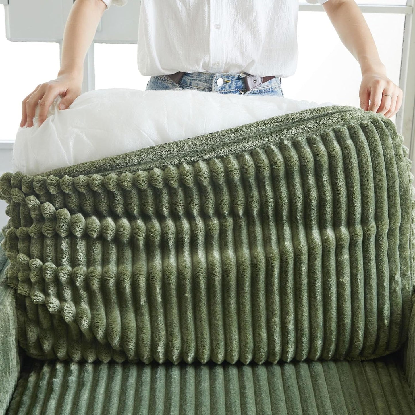 Belffin Modular Sectional Sofa with Sleeper Sofa, Oversized Cloud Couch with Extra Deep Seat, Upholstered 6 Seat Sectional Couches for Living Room, Plush Corduroy Green