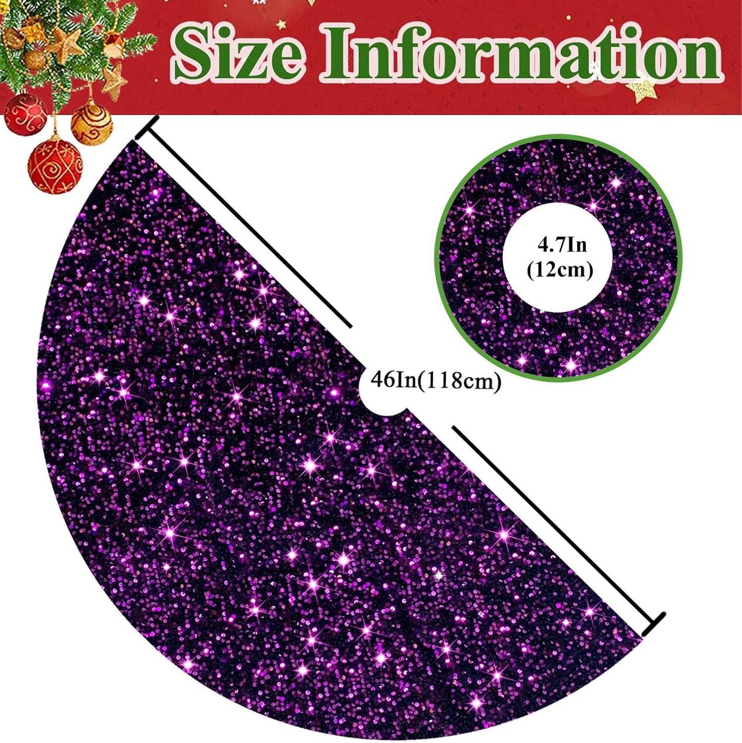 Purple Christmas Tree Skirt Decorations 46 Inch Sequin Christmas Tree Skirt Sparkly Halloween Tree Mat Velvet Tree Skirts Xmas Home Decor Sequins Tree Cover Round Tree Base Skirt for Christmas Decor