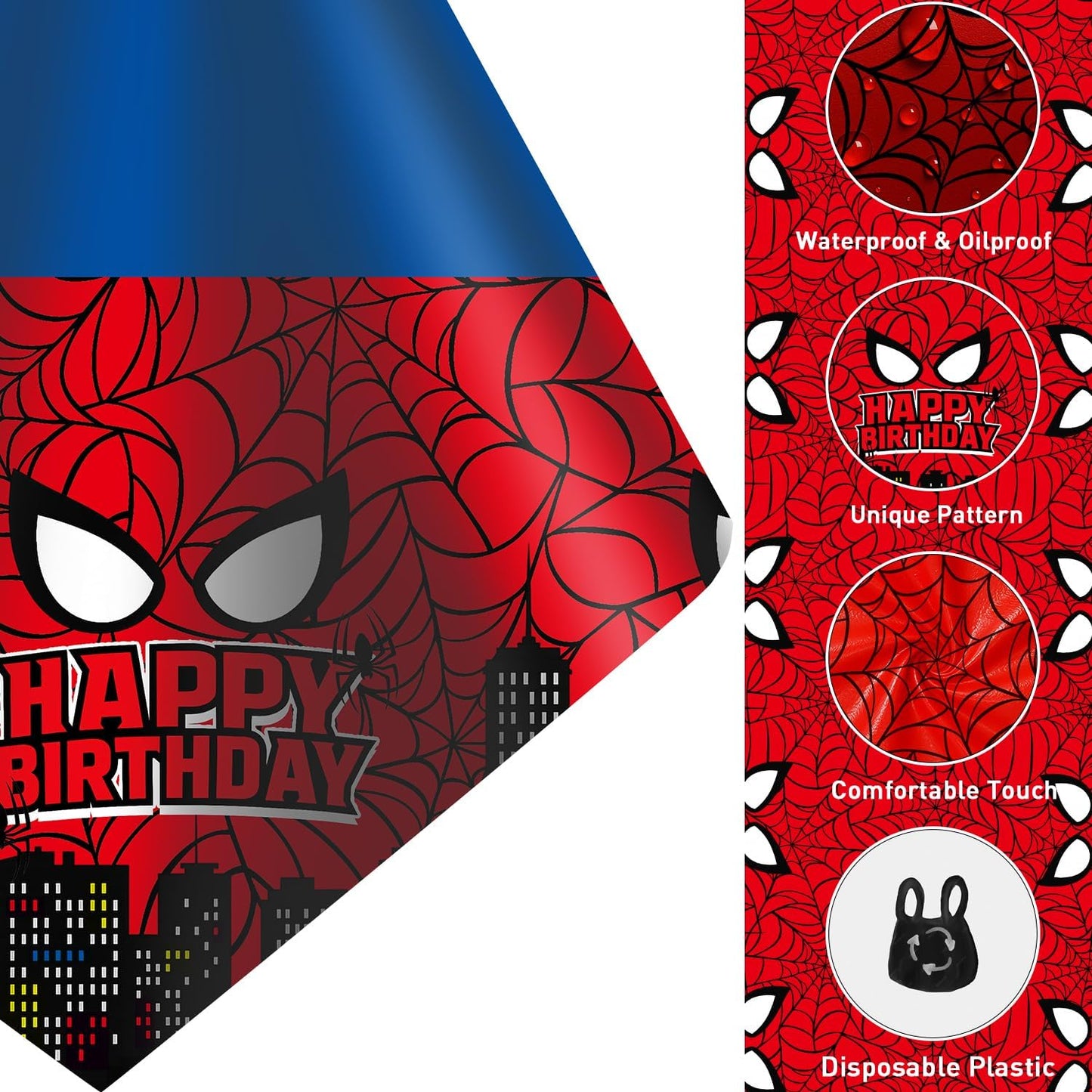 4Pcs 2in1 Spider Birthday Decorations Tablecloths, 54" x 108" Super Hero Spider Table Cloth Disposable Rectangle Plastic Table Cover for Boys Birthday Party Supplies