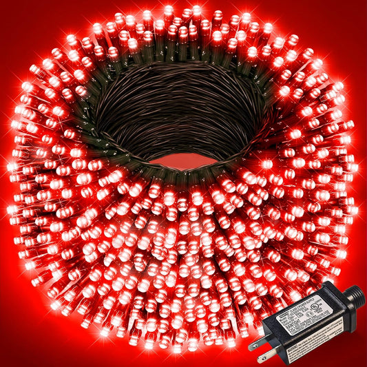 262FT 800 LED Christmas Lights, Plug in Christmas Tree Lights Outdoor with Timer and 8 Modes, Green Wire Waterproof String Light for Indoor House Yard Patio Wedding Decorations, Red