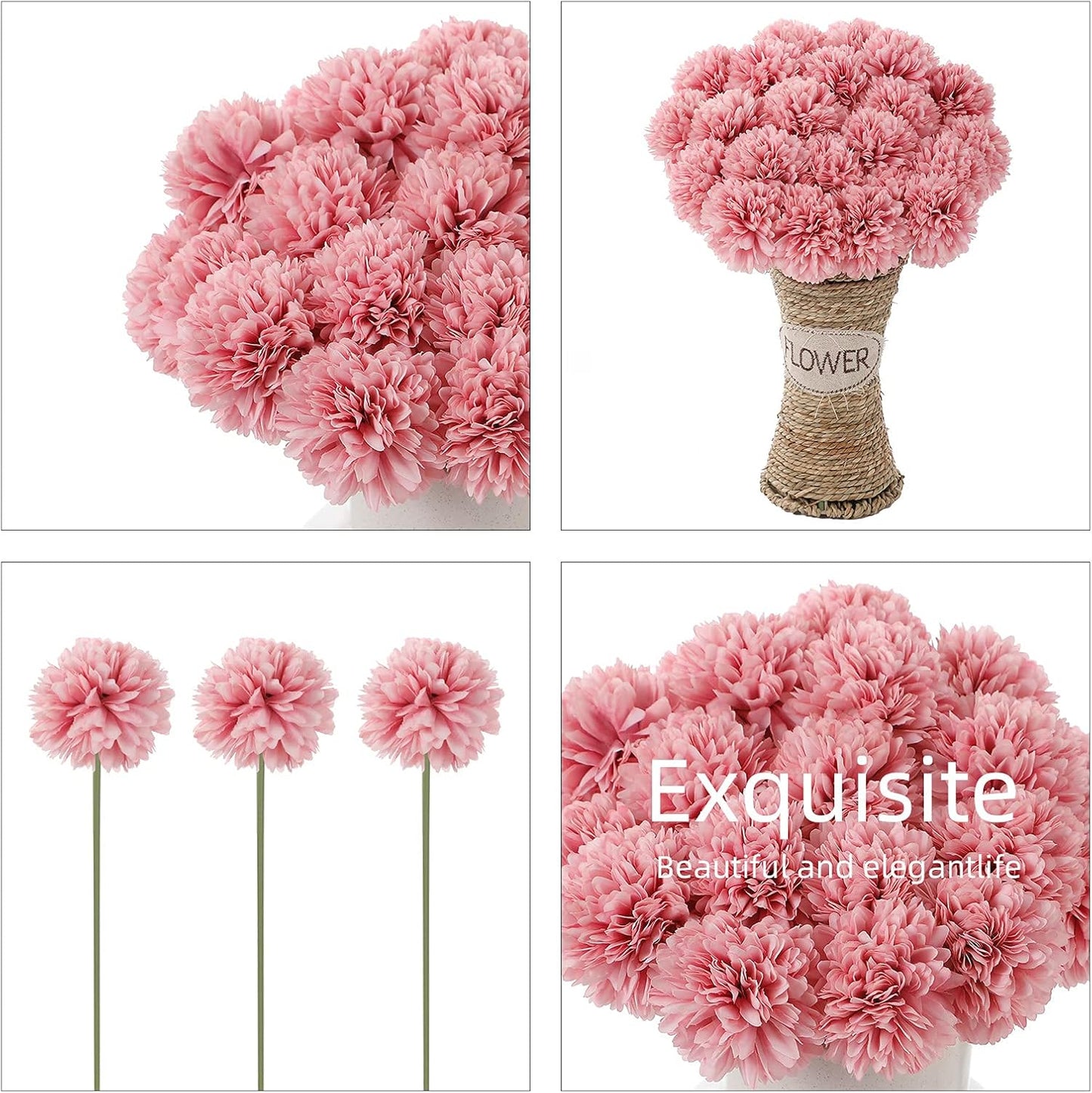 Kimura's Cabin 20Pcs Fake Chrysanthemum Artificial Silk Ball Flower Faux Mums Flowers Bouquets for Wedding Party Home Kitchen Table Decor DIY Decoration (Dark Pink)