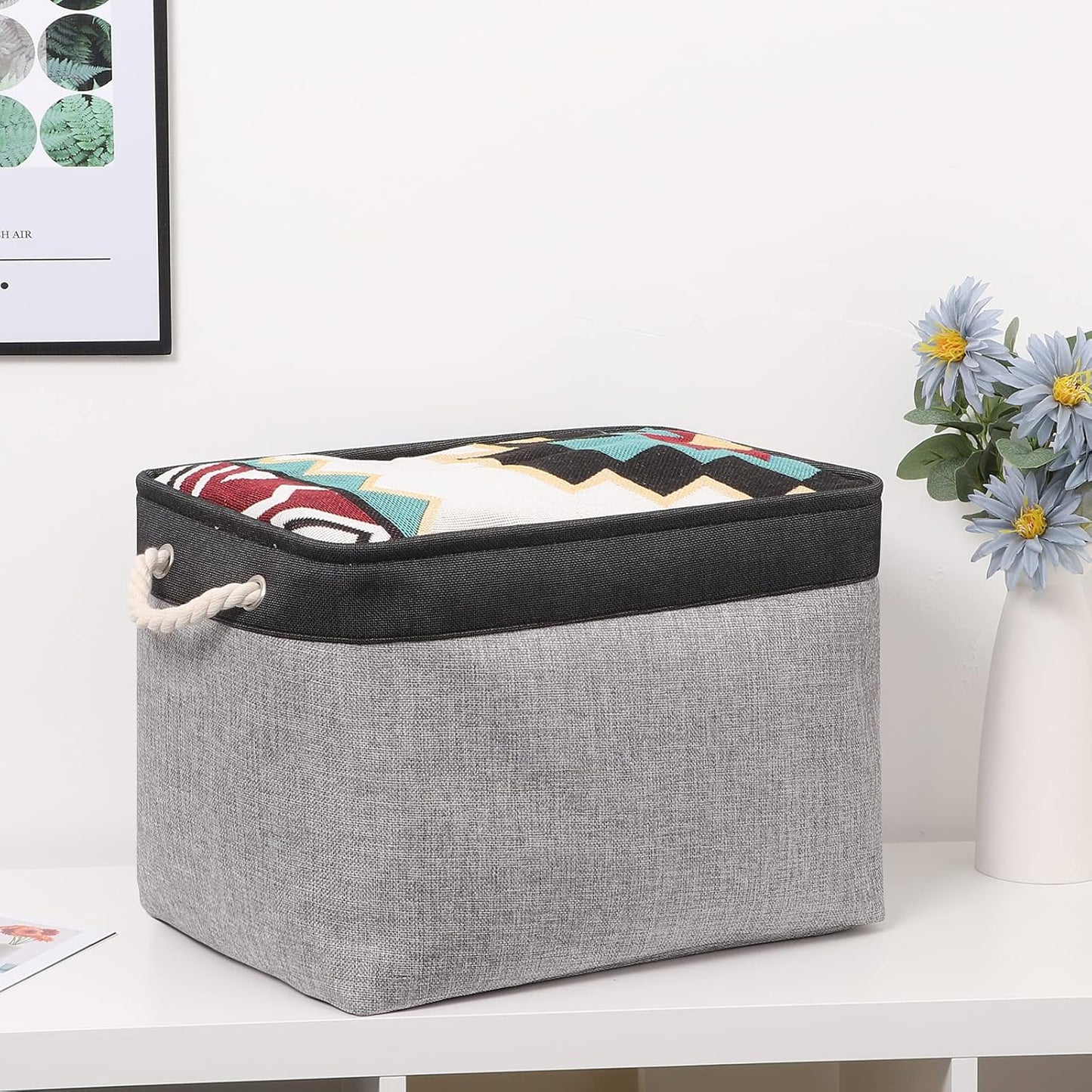 Bidtakay Fabric Storage Baskets with Handles [2-Pack] Large Canvas Organizer 16" X 11.8" X 11.8" Foldable Tall Baskets Rectangular Gift Basket Decorative Storage Bins for Closet, Home(Black&Grey)