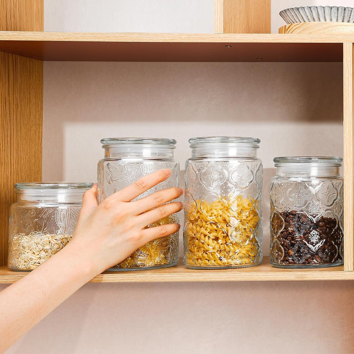 32oz Vintage Glass Jar With Lid, Glass Storage Containers, Airtight Kitchen Storage Containers For Sugar, Coffee, Tea, Spice, Flour, Candy Cookie, Pasta, Cereal, Cute Decorative Jars