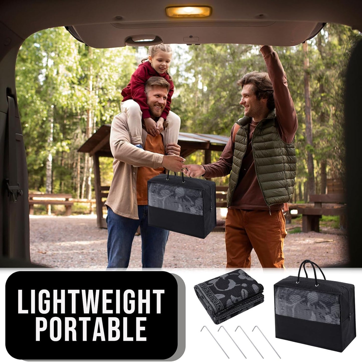 OLANLY Waterproof Outdoor Rug 9x12 ft, Outdoor Plastic Straw Rug with Flower Pattern, Reversible RV Mat for Patio, Camping, Balcony, Deck, Backyard, Black & Grey