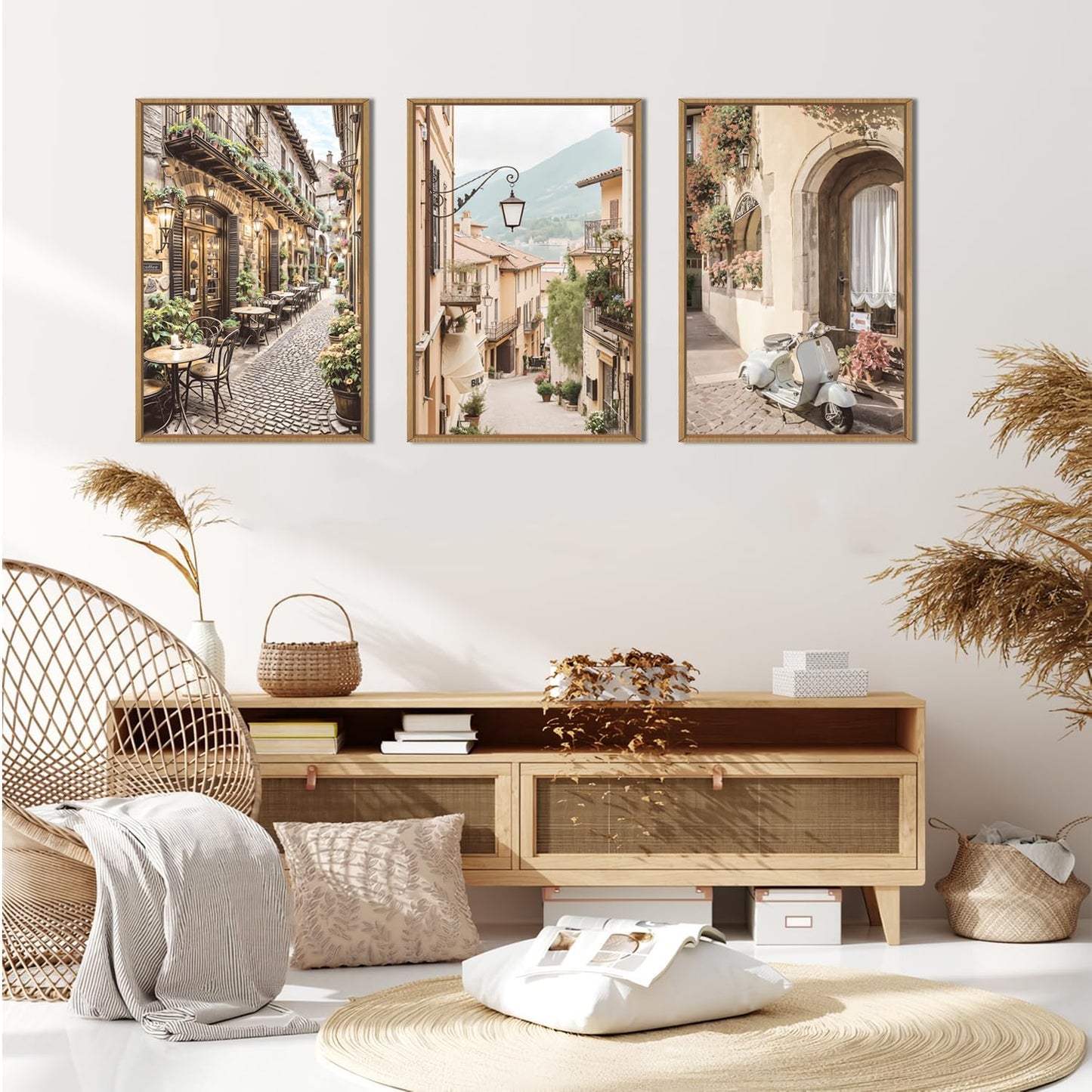 HPINUB Foreign Scenery Framed Canvas Wall Art Set,Vintage Travel City Wall Decor,Modern Minimalist Europe Street Picture Artwork Nature Landscape Art Print for Living Room,Bedroom-24 x36 x3