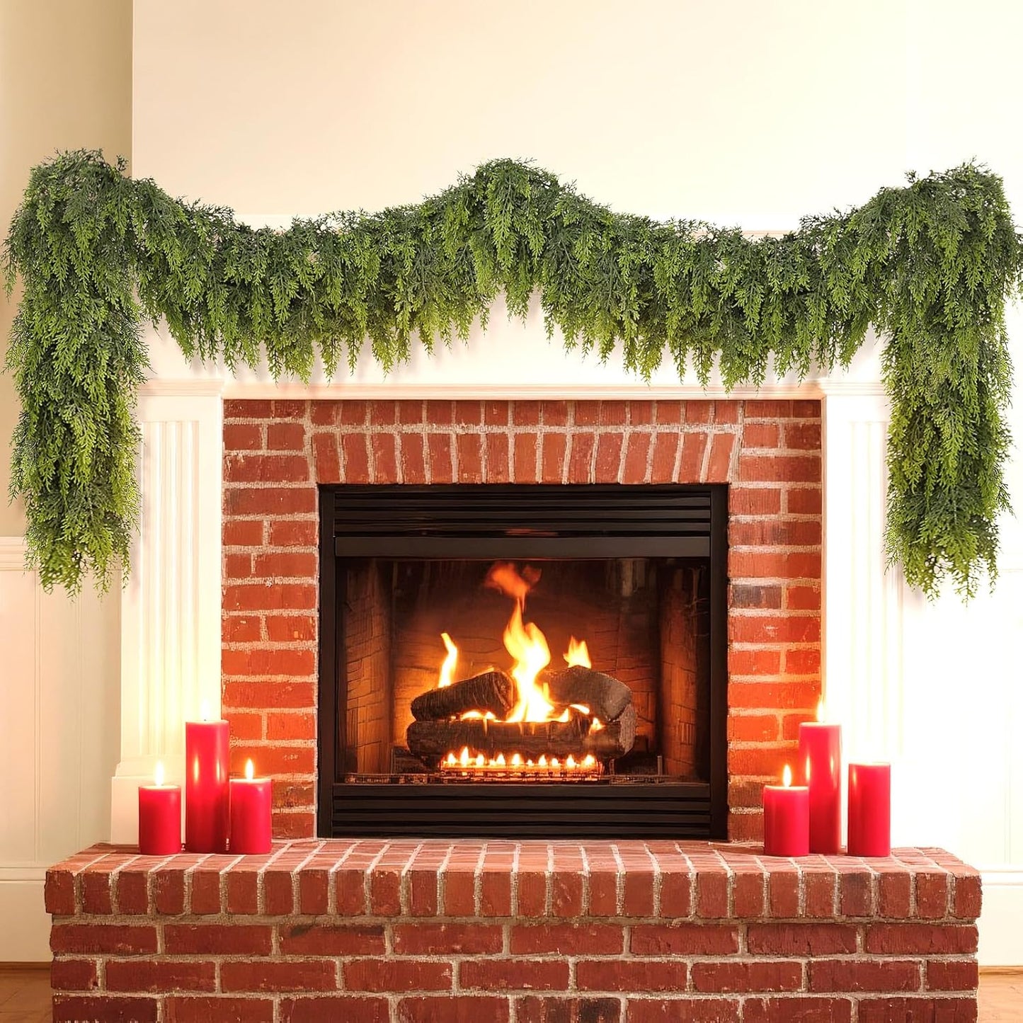 6FT Real Touch Cedar Garland for Fireplace - Artificial Christmas Garlands Realistic Faux Greenery Fake Pine Needles Garland for Holiday,Table, Window,Mantel,Stairs, Home,Indoor Outdoor Decor (2PCS)