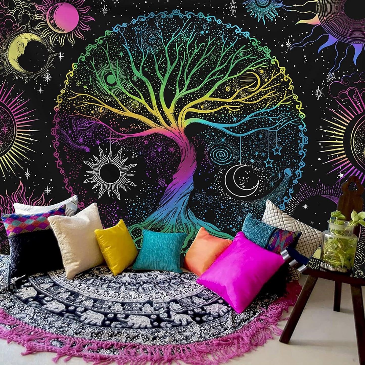 AACKart Blacklight Tapestry for Bedroom - Spiritual Tree of Life Wall Tapestry Glow in the Dark Wall Hanging 78.7 x 59.1 inches