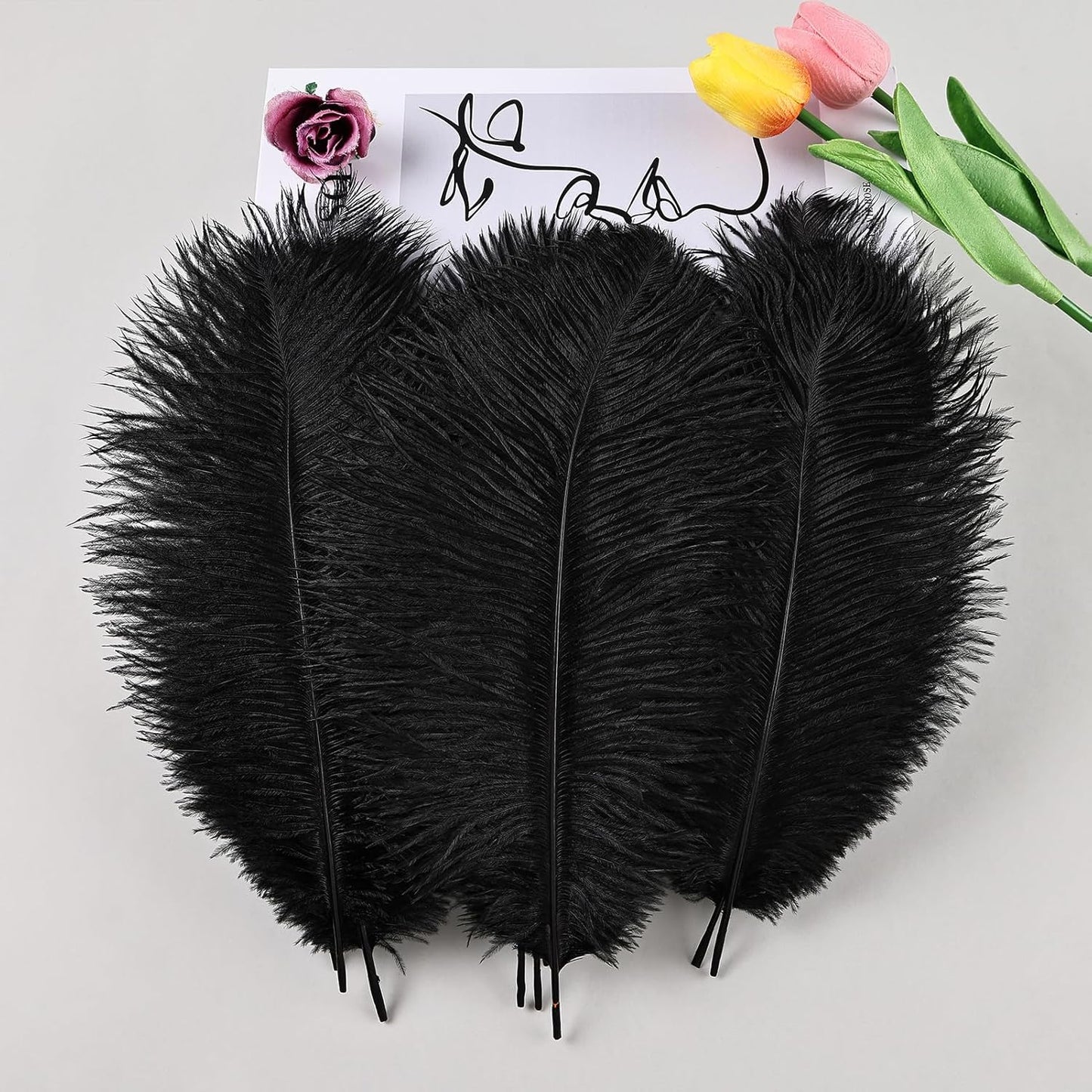 THARAHT Black Ostrich Feathers 12pcs Natural Bulk 8-10Inch 20cm-25cm for Crafts Wedding Party Centerpieces Halloween and Home Decoration Feathers