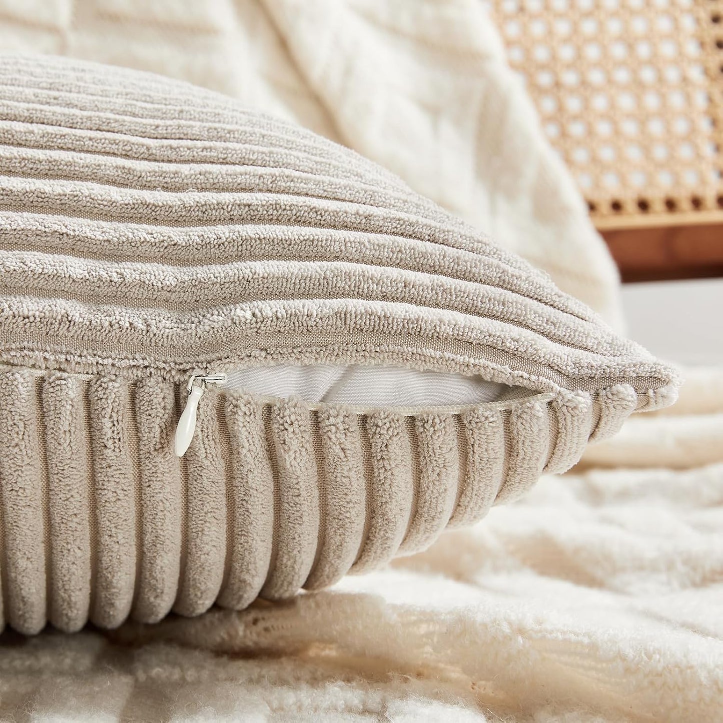 Fancy Homi 2 Packs Neutral Taupe Lumbar Decorative Throw Pillow Covers 12x20 Inch for Living Room Couch Bed Sofa, Farmhouse Home Decor, Soft Striped Corduroy Rectangle Accent Cushion Case 30x50 cm