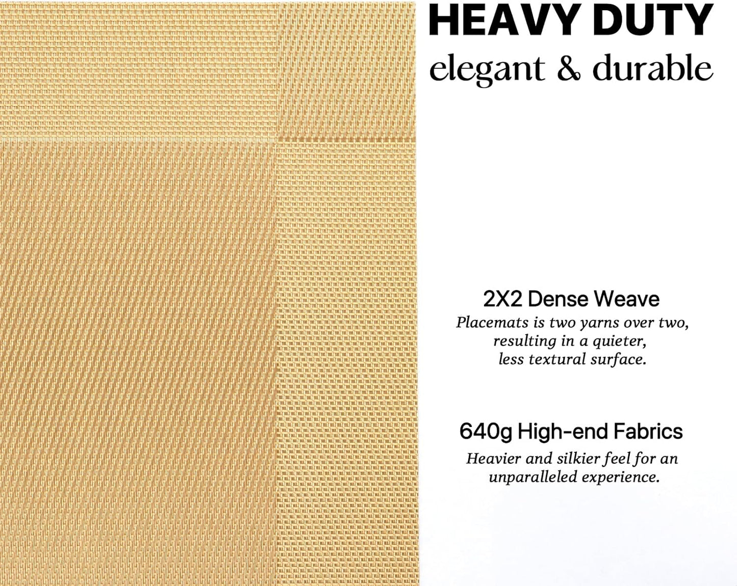 LEXMORE Placemats Set of 6 Vinyl/Plastic Woven Place Mats for Kitchen Table Indoor/Outdoor Washable Placemat Wipeable Dining Table Mats(Gold Cube)