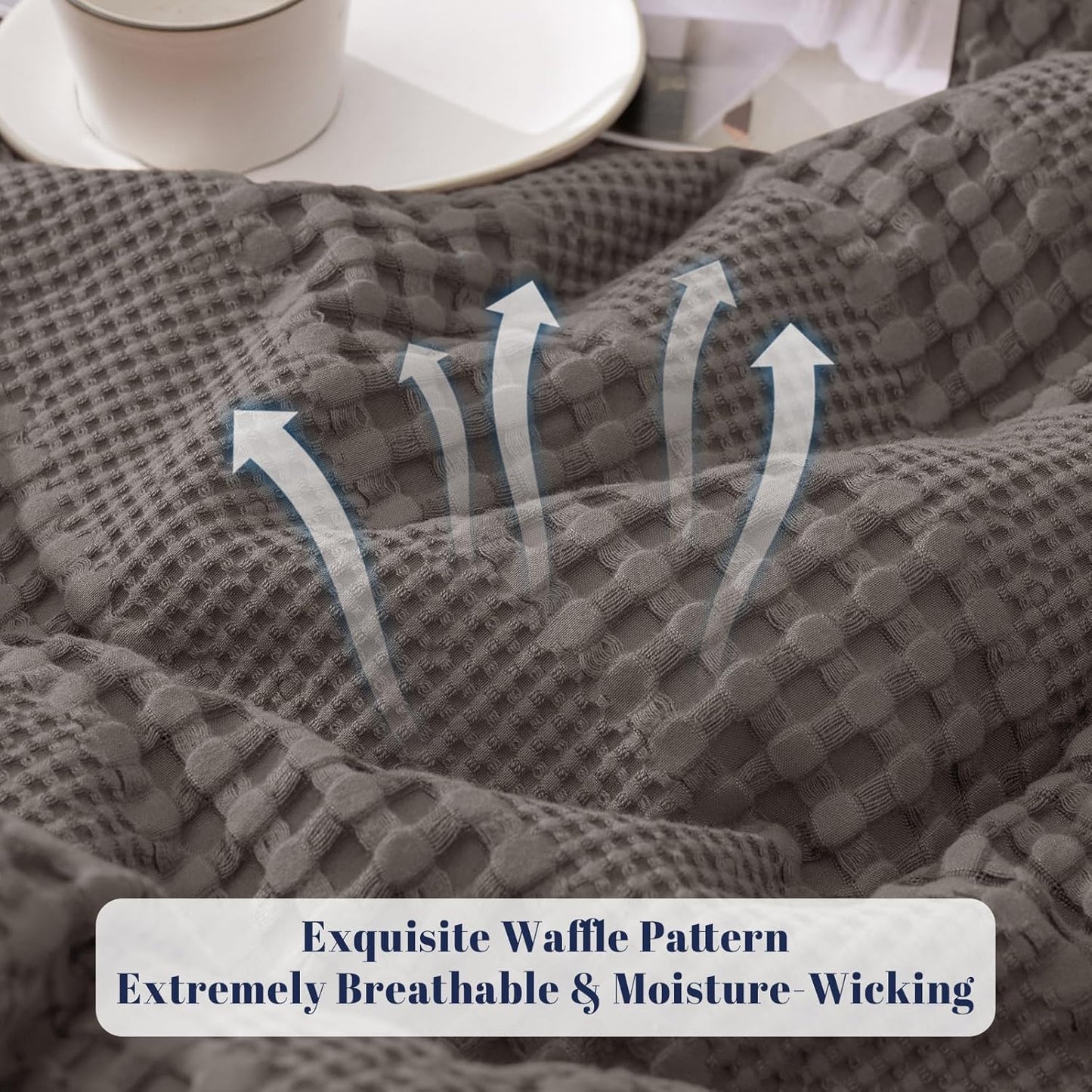 PHF Cooling Waffle Blanket Twin Size, Lightweight 60% Rayon Derived from Bamboo & 40% Cotton Breathable Blanket for Hot Sleepers, Soft and Luxury for Bed Couch and Sofa, 66"x90", Dark Grey