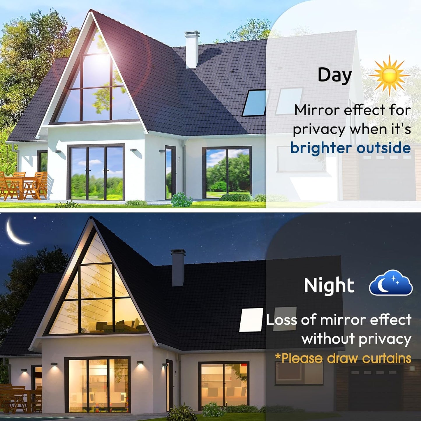 rabbitgoo Window Privacy Film One Way Window Tint for Home, Removable Reflective Heat Sun Blocking Anti UV Glass Door Covering, Mirror Tinting Film House Office, 23.6 in X 16.4 Feet, Black Silver