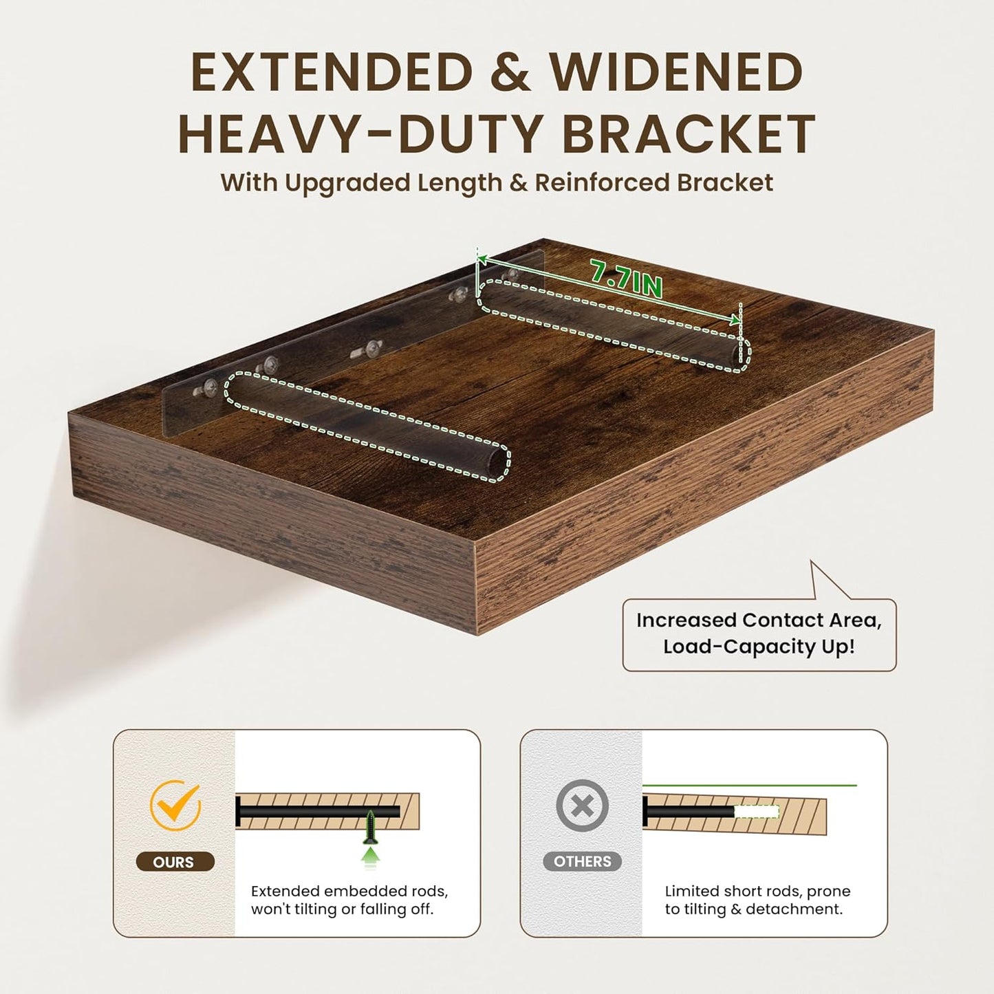 Deep Floating Shelves for Wall | 16 Inch Wide x 12 Inch Deep Floating Shelves Set of 2 | Rustic Wood Wide Wall Shelves | Bookshelf Laundry Shelf TV Shelf