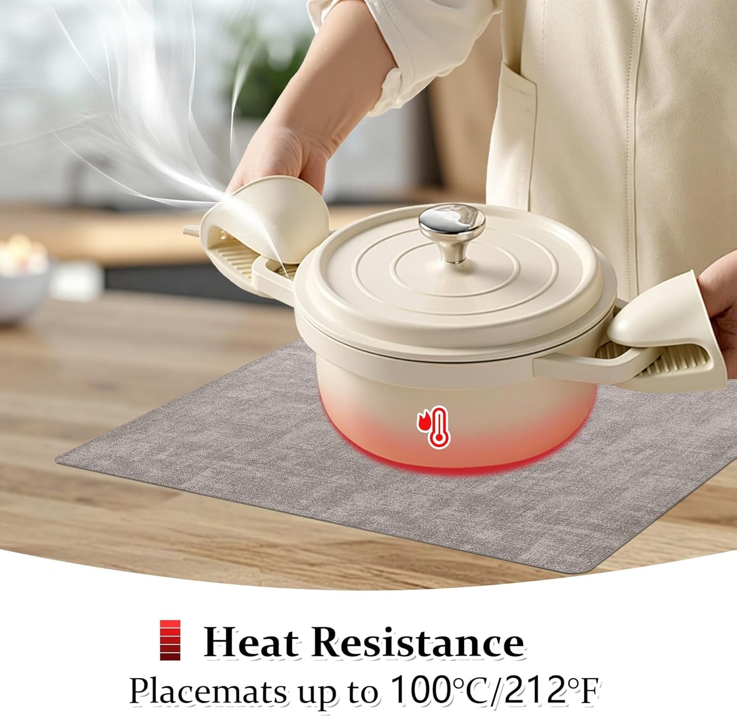 FROMHEART Faux Leather Placemats Set of 12–Waterproof,Heat/Oil Stain-Resistant PU Table Mat–Reversible,Non-Slip,Easy to Clean Place Mats for Kitchen,Dining,Indoor/Outdoor,(Light Grey,11.8" x 17")