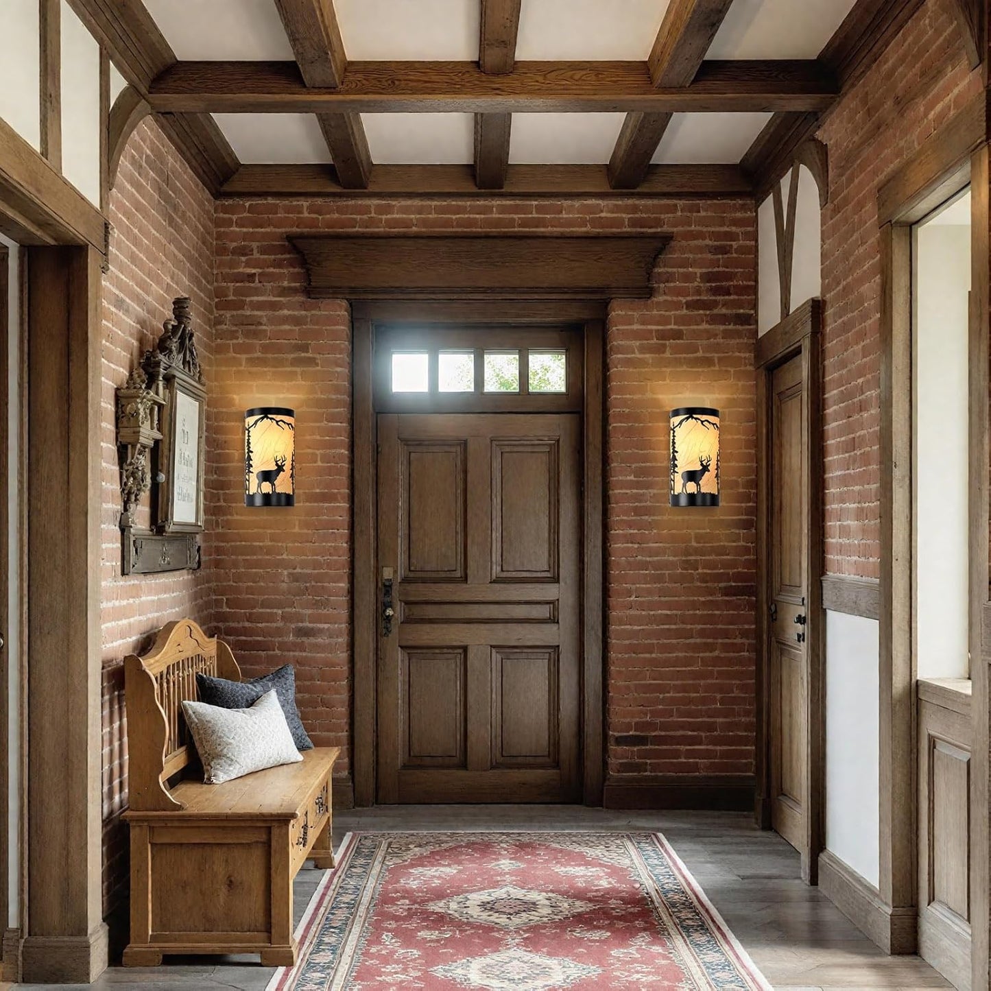 Wall Sconces Set of Two,Deer Metal Yellow Parchment Rustic Wall Sconces,Farmhouse Matte Black Wall Mount Lamp,Vintage Bedroom Wall Lights,Indoor Wall Lamps for Living Room,Hallway,Porch