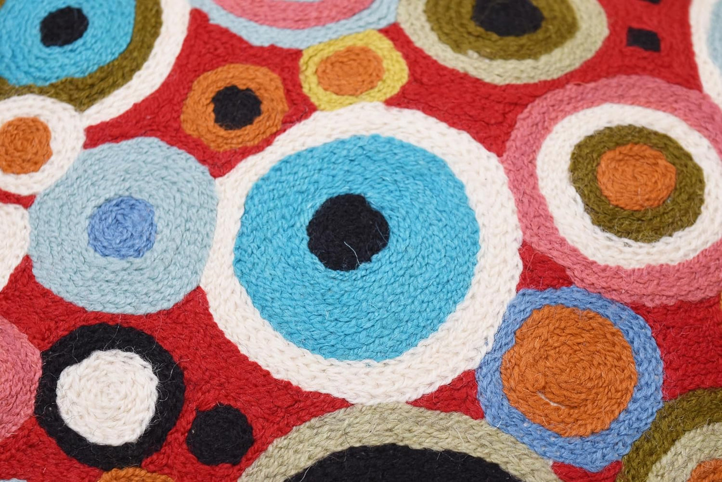 Red Polka Dots Pillow Cover | Reds Contemporary Pillows | Farmhouse Chair Cushion | Modern Outdoor Pillows | Red Throw Chair Pillow | Hand Embroidered Cushions Wool Size - 18x18