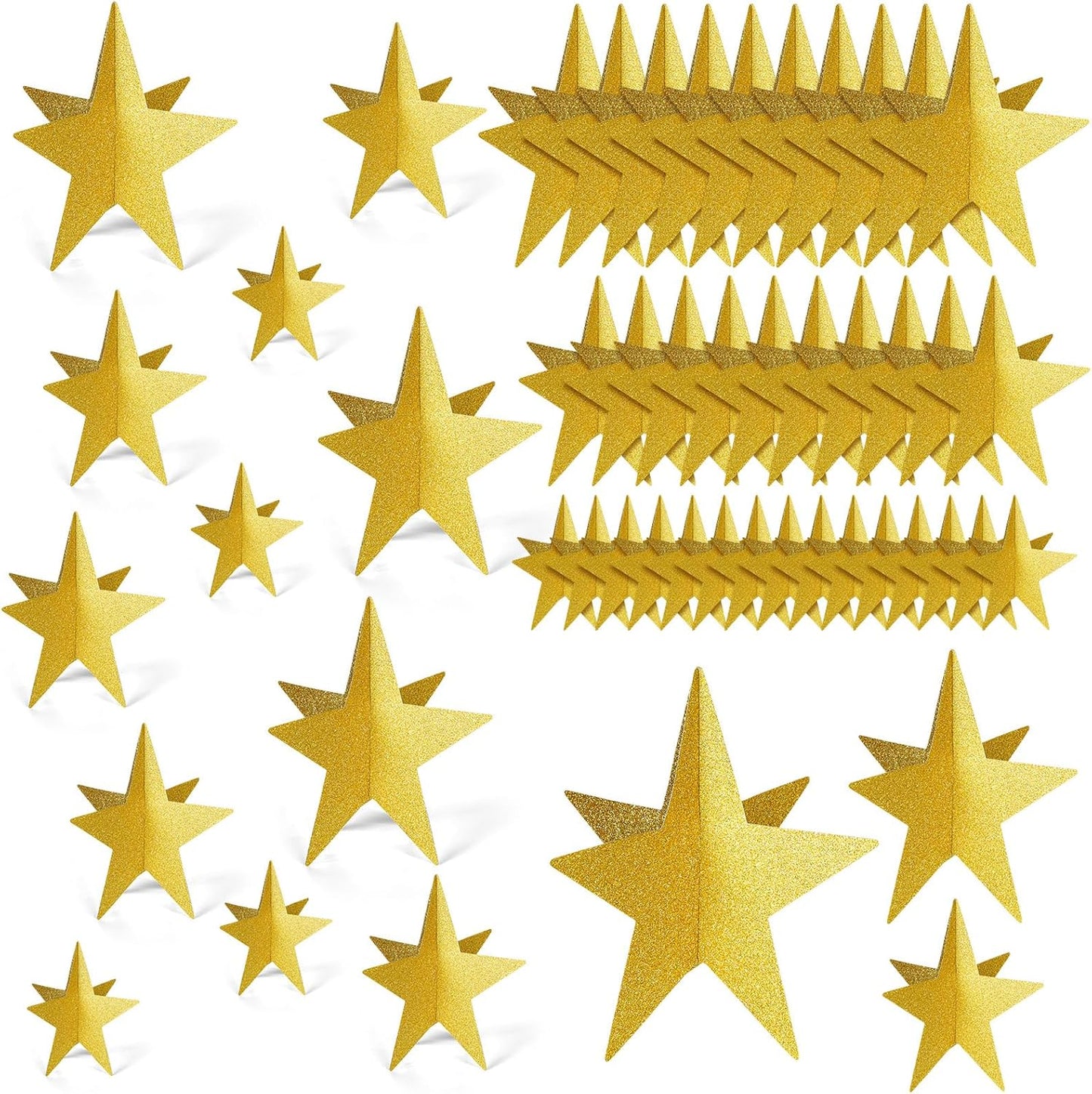 45 Pcs 3D Star Centerpieces Movie Night Decorations for Table in 3 Sizes Hanging Supplies for Red Carpet Film Show Theme Birthday New Year Party First Day of School Table Decor(Gold)