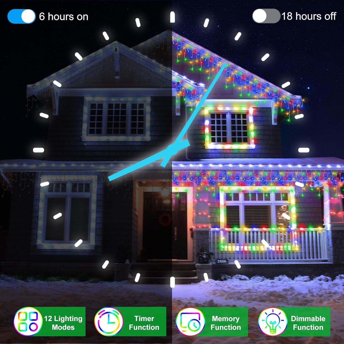 66FT 666 LED Outdoor Christmas Lights - 148 Ice Drops, 12 Pro Modes with Timer Memory & Brightness, Waterproof Hanging Ice String Light for Holiday Wedding Garden Fence House Decor (Multicolor)