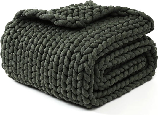 YnM Chunky Throw Blanket, Medium-Weight, Hand Knitted, Skin Friendly, Ventilated and Breathable, Machine Washable, Home Décor Piece for Couch, Sofa and Bed (Olive, 50x70 Inch)