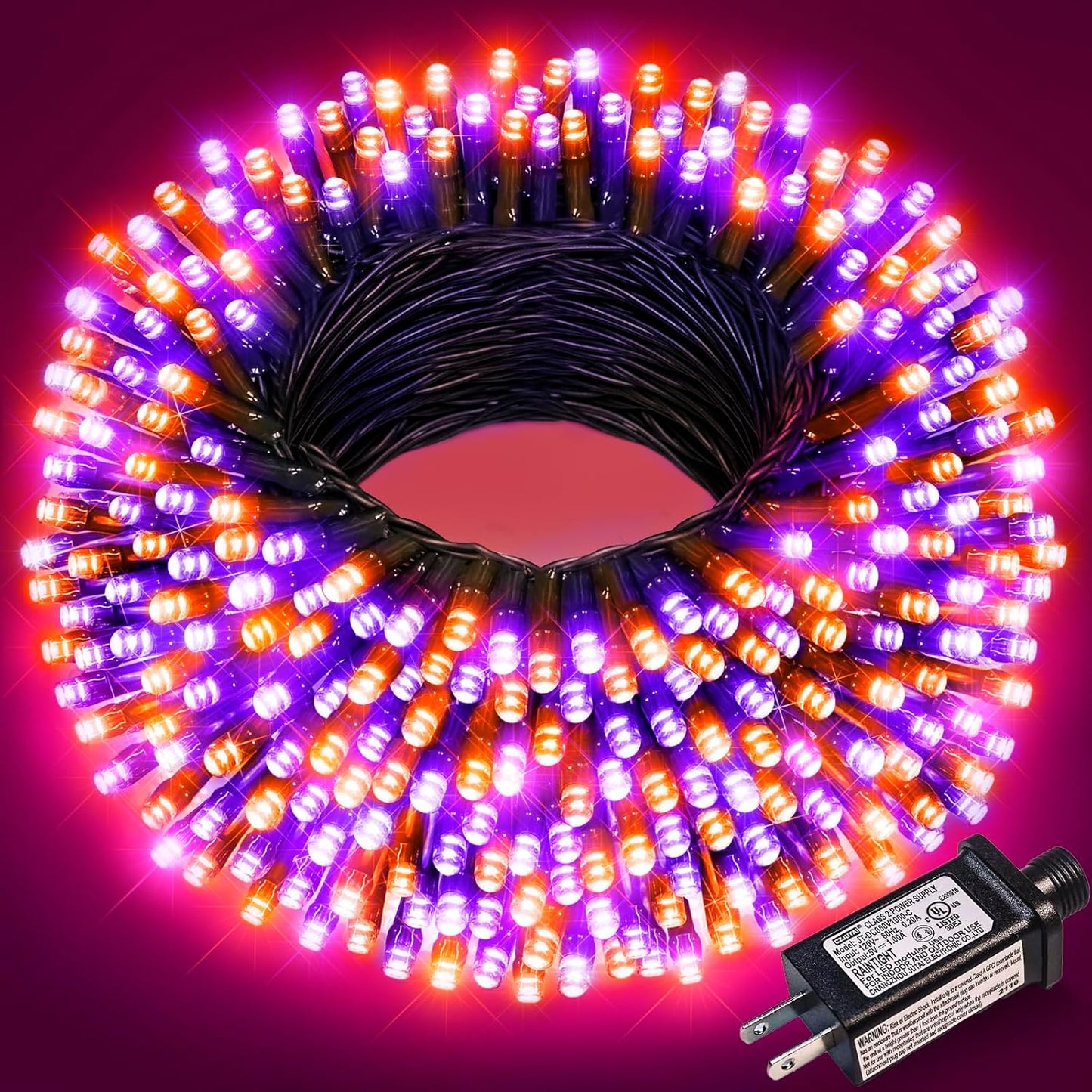 Purple Orange Halloween Lights Outdoor, 66FT 200 LED String Lights for Outside with 8 Modes Waterproof, Plug in Twinkle Tree Light Green Wire for Indoor Bedroom Garden Patio Party Decorations