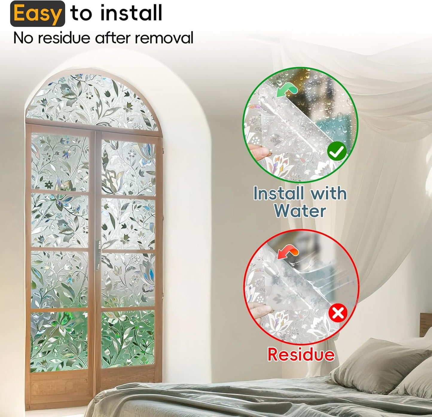 Rainbow Window Privacy Film Decorative, Stained Glass Window Tint for Home, 3D Decals Window Clings for Glass Windows, Static Cling Window Sticker, Suncatcher Window Cover,17.5" by 78.74"