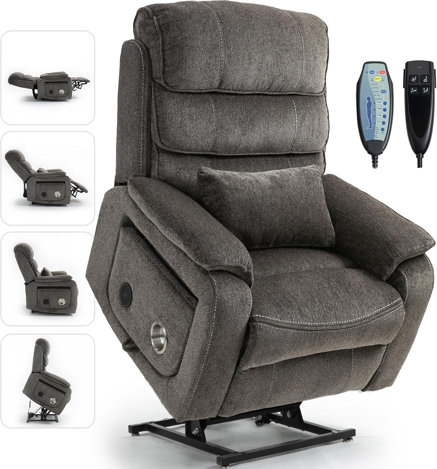 Large Power Lift Chairs Recliners for Elderly with Heated and Massage, Upgraded Dual Motor Lay Flat Recliners, 25in Extra Wide Seat, Folding Tablet, Side Pocket
