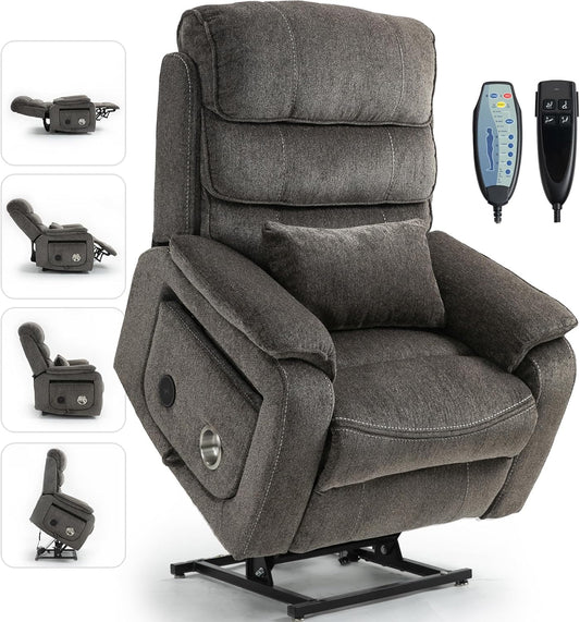 Large Power Lift Chairs Recliners for Elderly with Heated and Massage, Upgraded Dual Motor Lay Flat Recliners, 25in Extra Wide Seat, Folding Tablet, Side Pocket