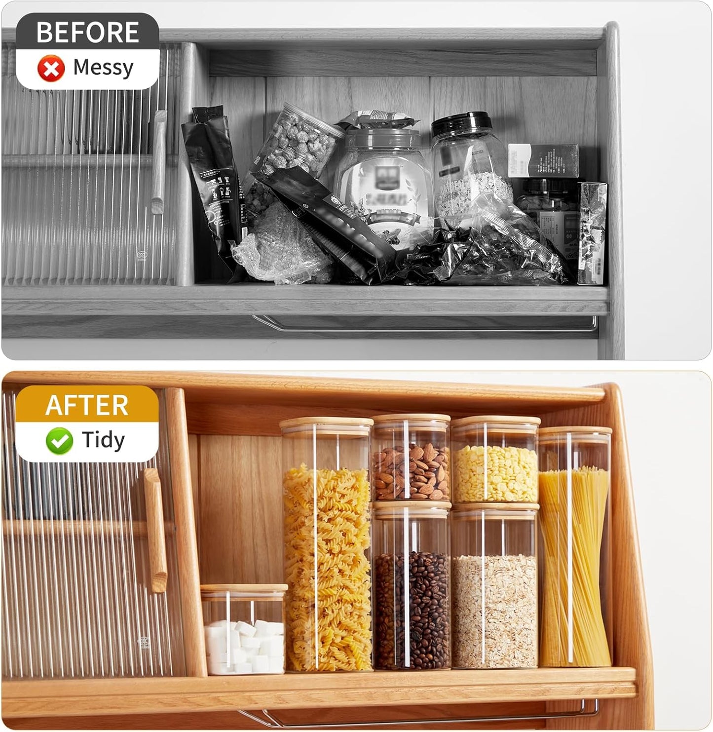 Glass Food Storage Jars with Lids[Set of 5], Perfect for Pasta, Cookies, Nuts, Coffee, Cereal, Flour, and More, Organize Your Kitchen and Pantry with these BPA-Free Glass Canisters