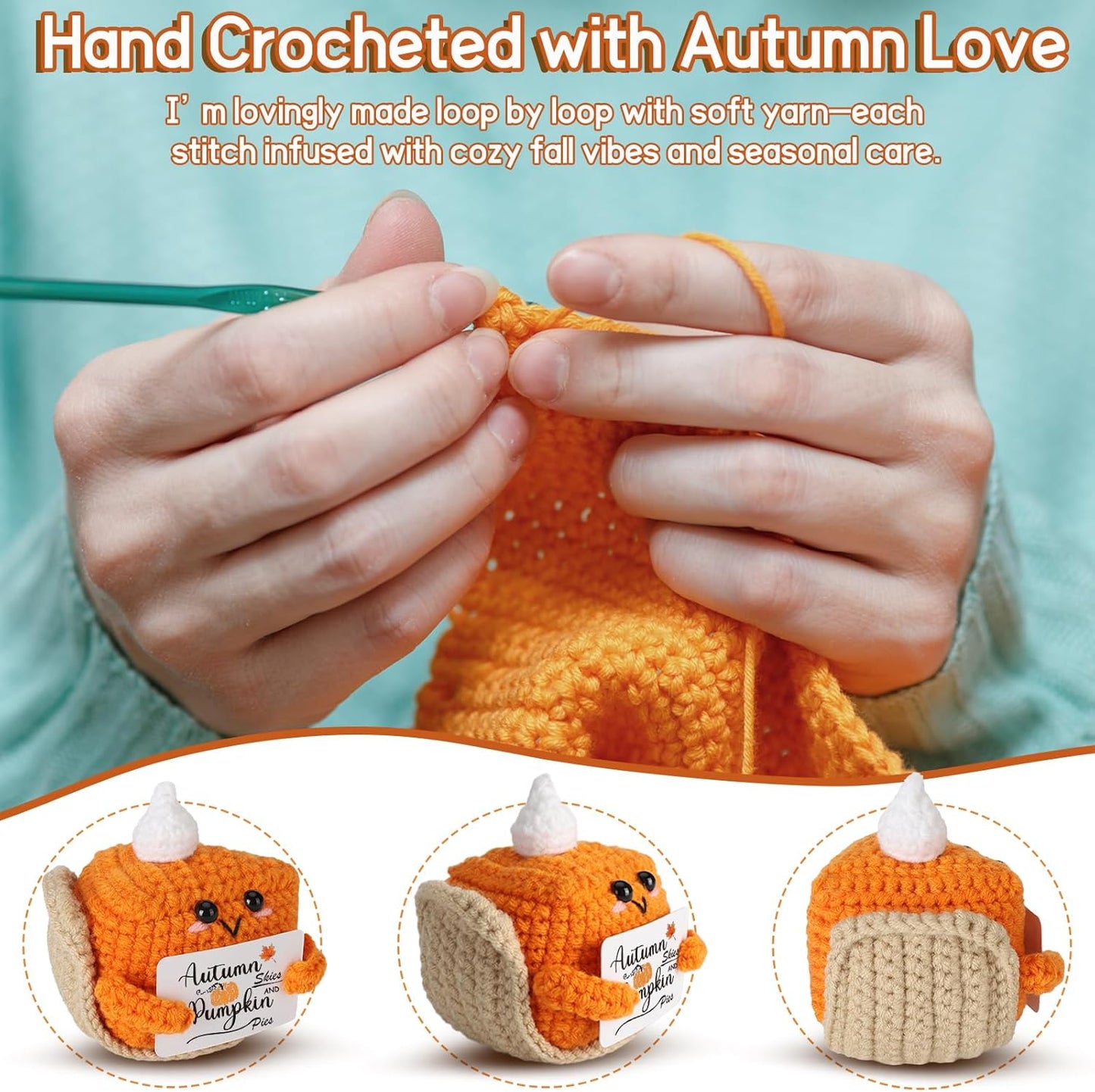 Fall Decor Mini Pumpkin Pie Crochet Doll, Small Autumn Season Holiday Pumpkin Items Plush Gift, Cute Halloween Thanksgiving Home Office Indoor Table Decoration, Christmas Stocking Stuffer Ornament