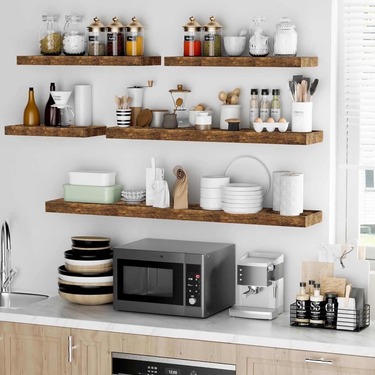 Fun Memories 16 Inch Floating Shelves - Deep Rustic Wooden Wall Shelves - Extra Deeper & Thicker Wall Mounted Storage Shelf for Bedroom, Kitchen, Farmhouse - 2 Pack, Rustic Brown