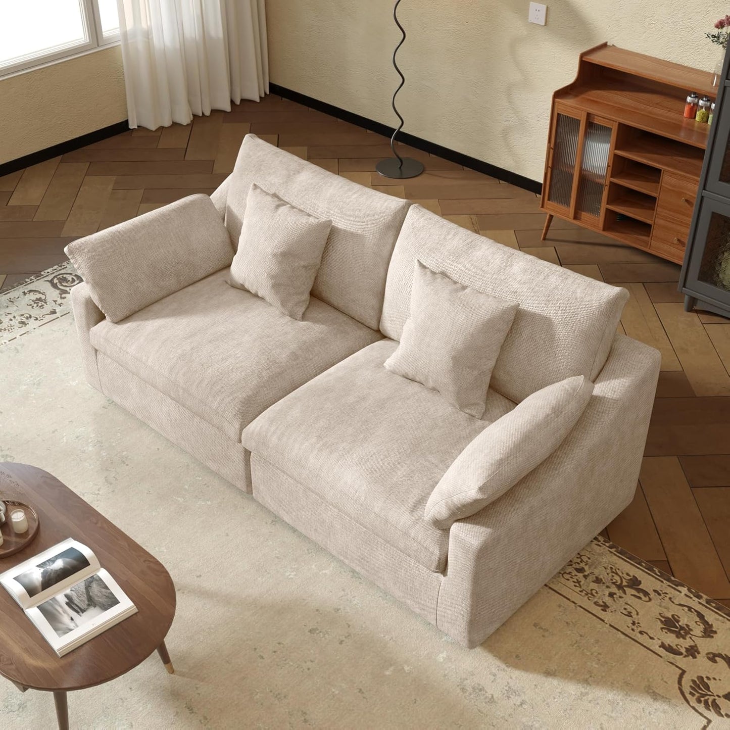 JACH Sectional Couches for Living Room, Cloud Sectional Couch with Deep Seat, Down Filled Modular Sofa, Covers Removeable & Washable, Love Seat Sofas Furniture for Living Room, Khaki