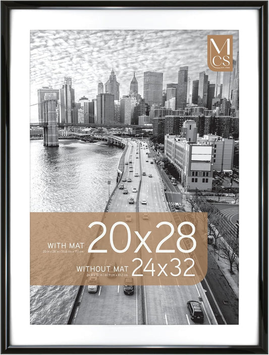 MCS Trendsetter 24x32 Matted Poster Frame with 20x28 Picture Display, Black Vertical & Horizontal Wall Hanging Large Picture Frame for Photos & Posters (1-Pack)