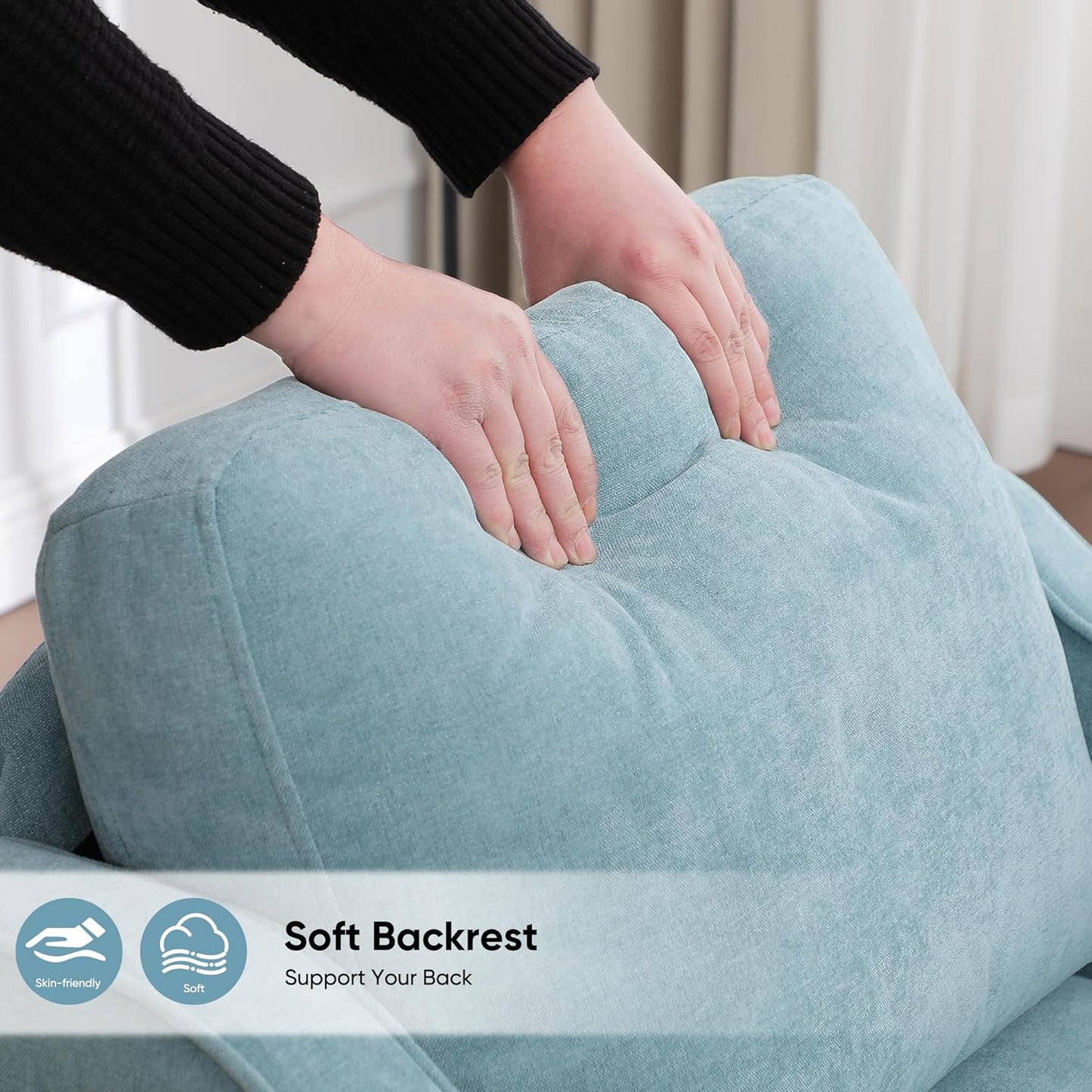 Accent Chairs Set of 2, Upholstered Living Room Chairs with Side Pockets, Mid Century Modern Reading Chair for Bedroom, Comfy Armchair Single Sofa Side Chair for Office, Small Room, Teal Green