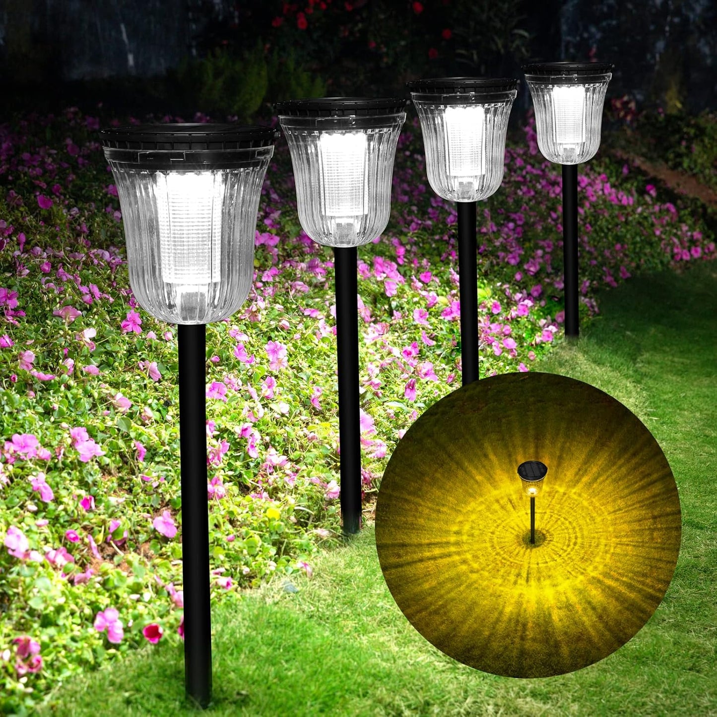 Solar Pathway Lights Outdoor Waterproof, 4 Pack 200 Lumens Super Bright Solar Garden Lights with 2 Lighting Modes, Auto On/Off Outdoor Solar Lights for Yard, Walkway, Lawn, Driveway, Path