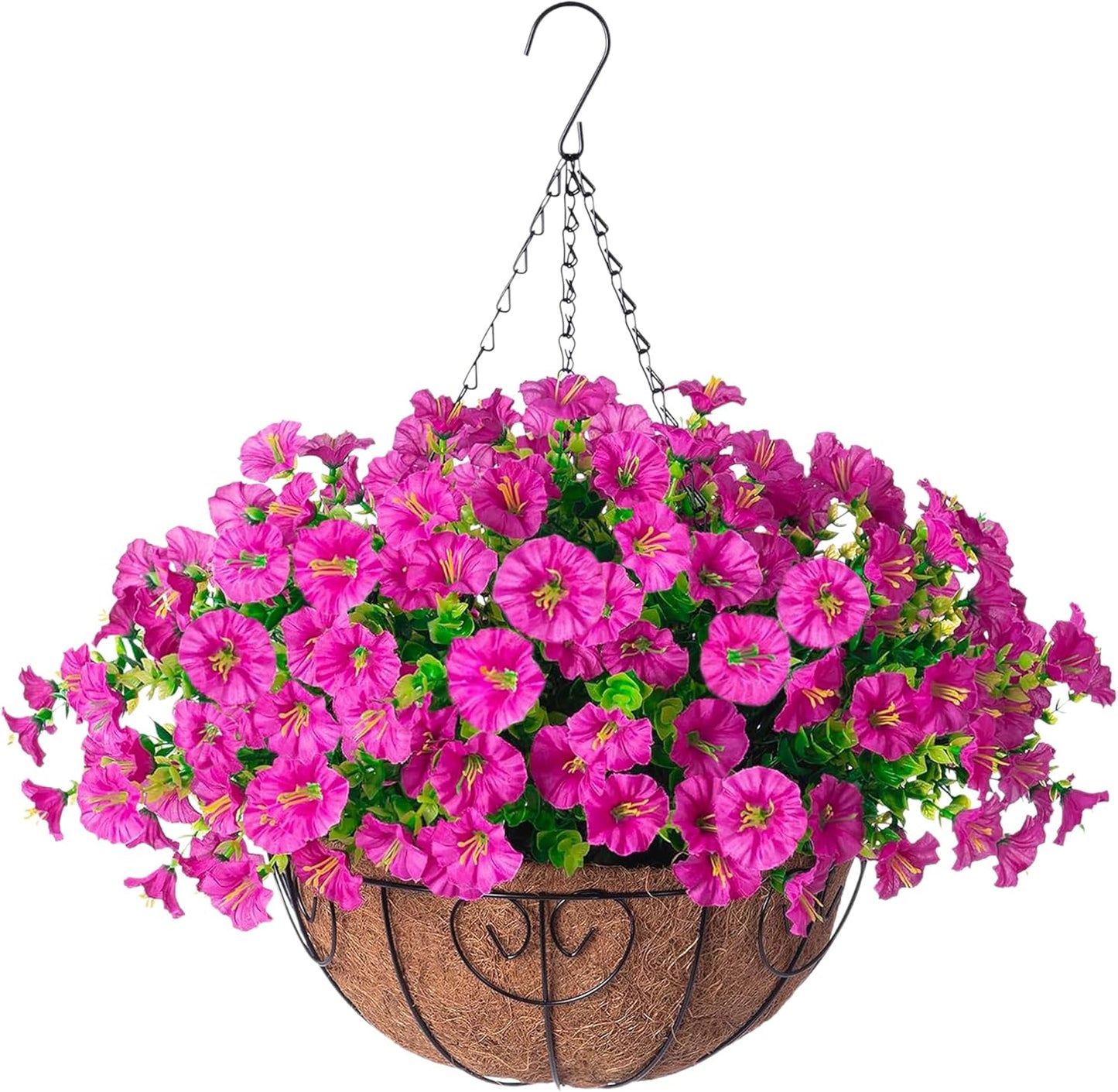 Ivydale Artificial Silk Hanging Plants Flowers Basket for Outdoor Outside Summer Decoration, Fake Faux UV Sun Resistant Look Real Morning Glory Fuchsia for Porch Patio Balcony Home