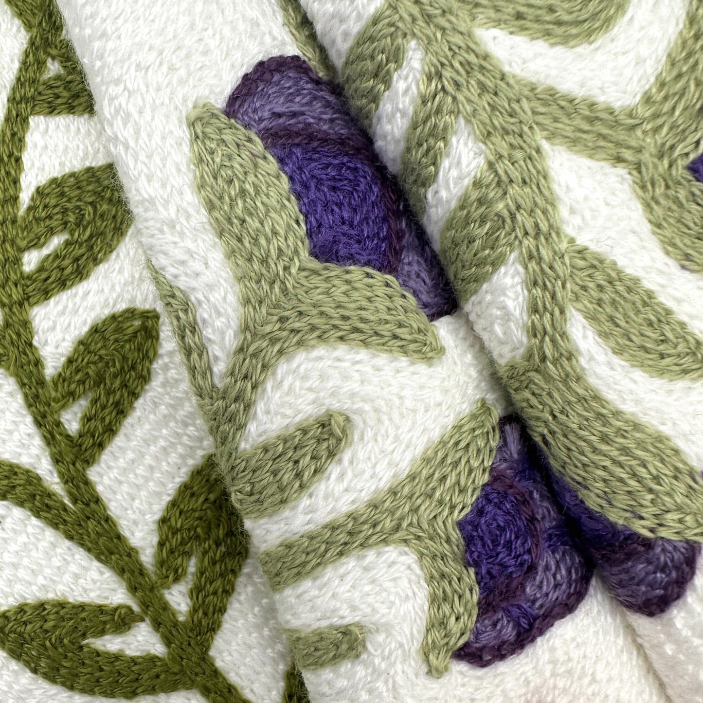 Alysheer Floral Embroidered Spring Decorative Throw Pillow Cover 18"x 18", Farmhouse Cottage Purple Flowers Green Leaves Knit Pattern Cotton Canvas Cushion Case for Sofa Couch Bed Living Room Decor