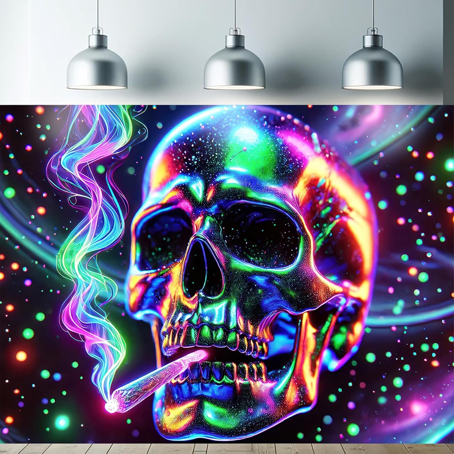 Starlit Patio Blacklight Skull Tapestry UV Reactive 78 x 59 Inch Glow In The Dark Tapestry Halloween Funny Skeleton Tapestries Posters Wall Hanging for for Bedroom Living Room Dorm