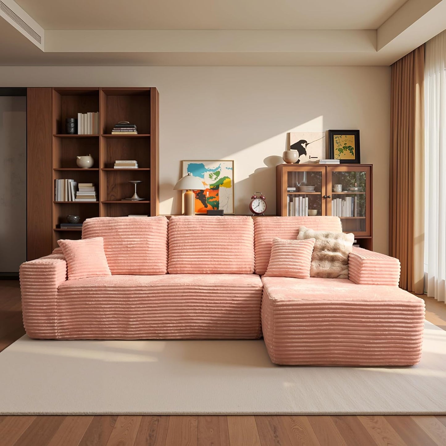 ovios 104" Cloud Sectional Couch with L-Shape Chaise,Modern Modular Sofa with Deep Seat, Upholstered Couches for Living Room Bedroom,No Assembly Required, Pink (Plush Corduroy Fabric)