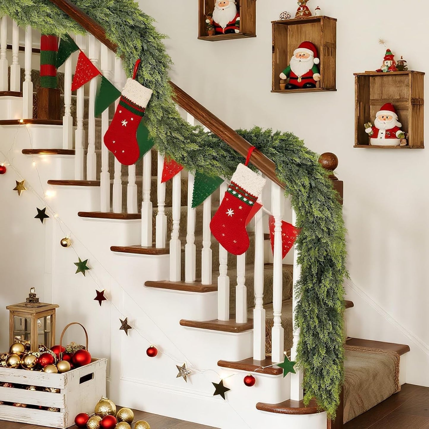 Real Touch Cedar Garland - Artificial Christmas Garlands Faux Green Cedar Fake Pine Needles Garland for Fireplace,Table, Stairs, Mantle, Window,Indoor Outdoor,Home,Holiday Decor(1 PCS,6 FT)