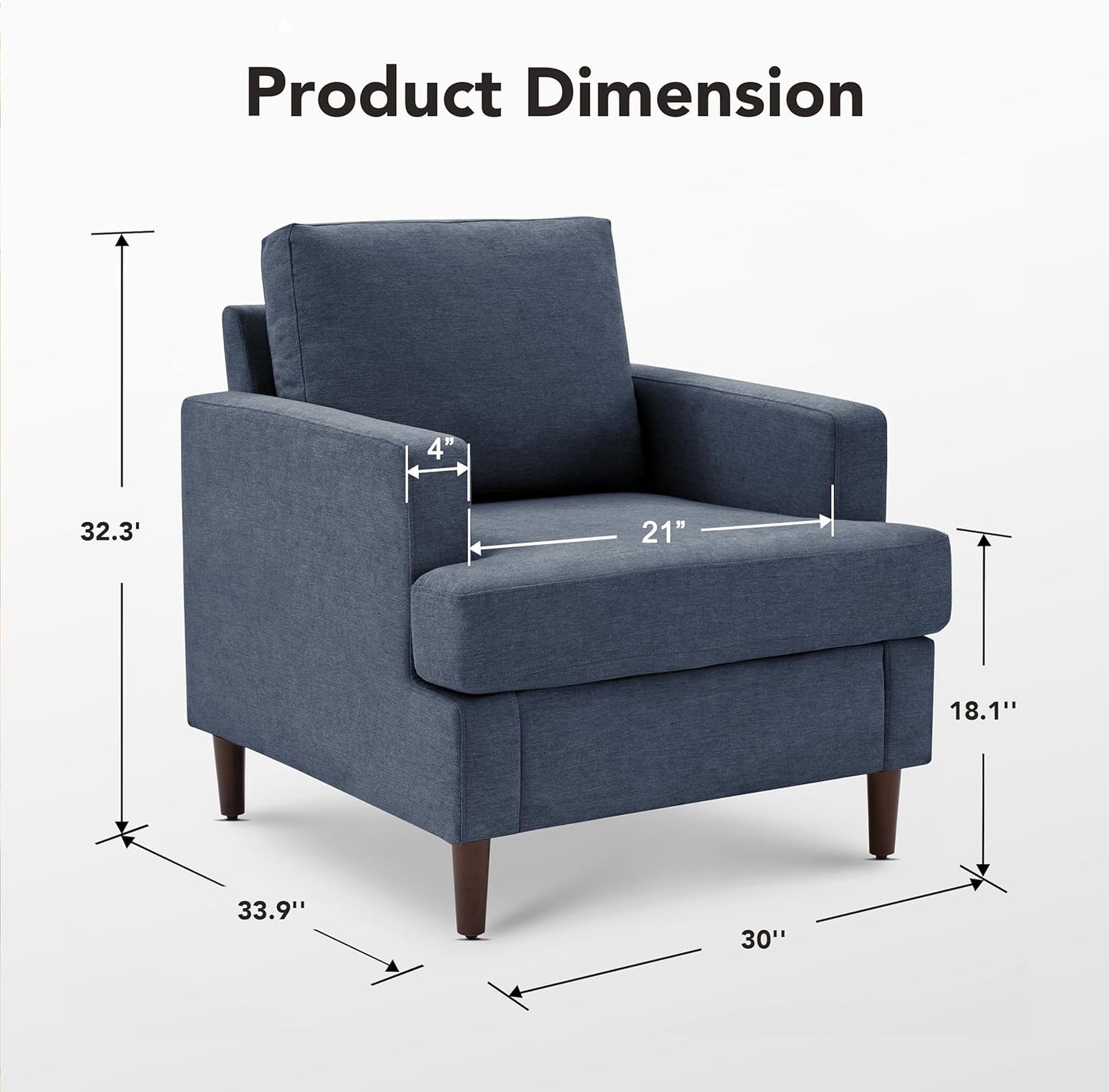 Mid-Century Accent Chair,Modern Linen Fabric Armchair for Living Room,Comfy Upholstered Reading Accent Chairs for Bedroom,Single Sofa Chair with Wood Legs (Blue Grey, 2 Pack)